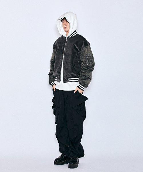 MUDSTONE VELVET MA-1 JACKET J08- DARK GREY