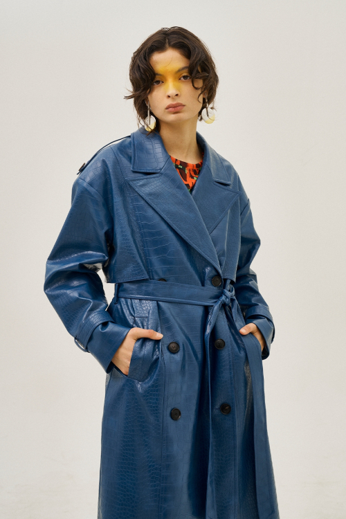 Tyed Waist Leather Trench