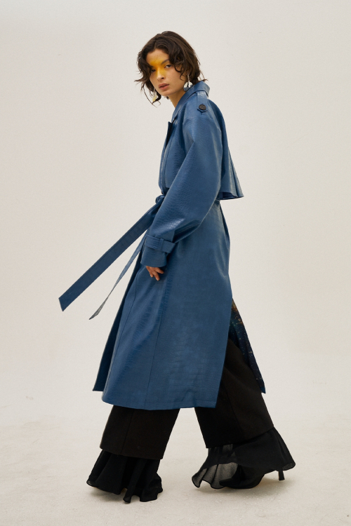 Tyed Waist Leather Trench