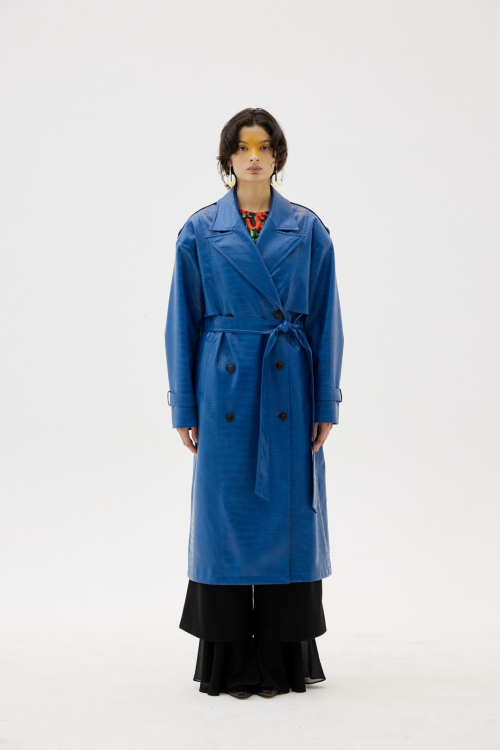 Tyed Waist Leather Trench