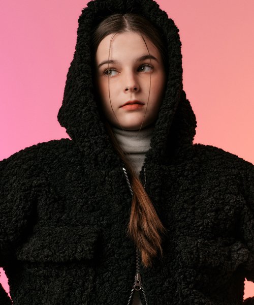 Худи на молнии Teddy Bear Cargo Black с эко-мехом