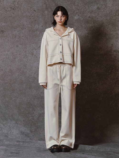 HOODIE CROP JACKET - CREAM