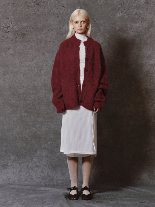 SOFT HAIRY KNIT CARDIGAN - BURGUNDY