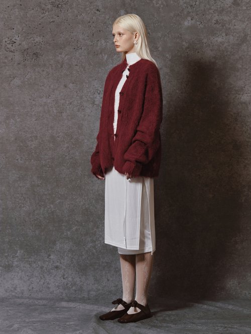 SOFT HAIRY KNIT CARDIGAN - BURGUNDY