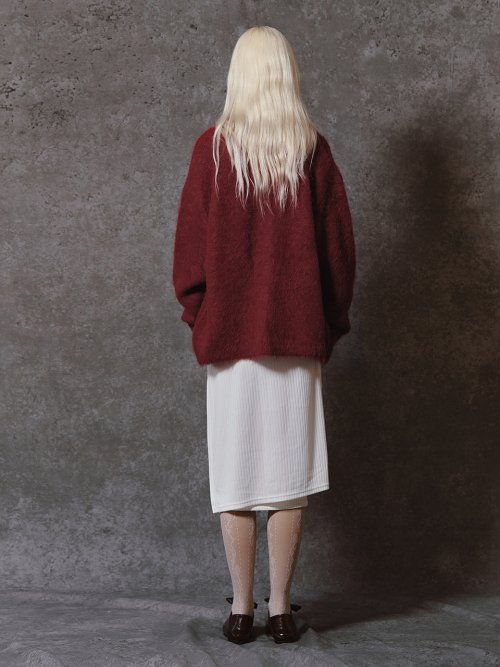SOFT HAIRY KNIT CARDIGAN - BURGUNDY