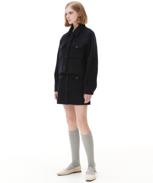 BOUCLE WOOL SHORT JACKET_NAVY