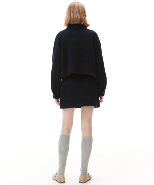 BOUCLE WOOL SHORT JACKET_NAVY