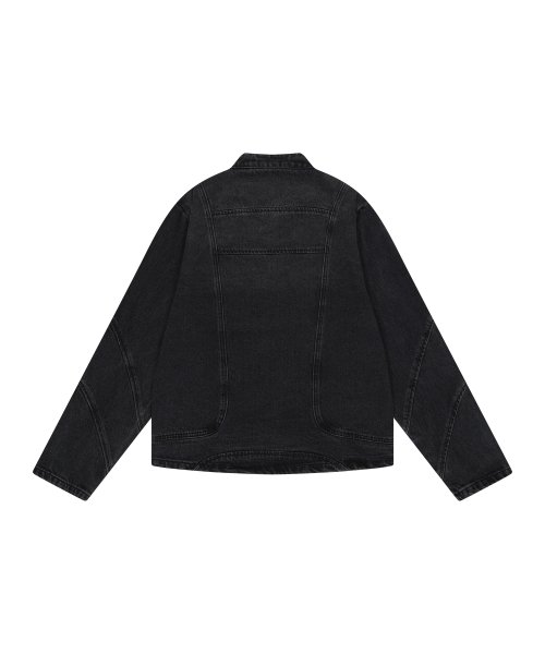 Curved Biker Denim Jacket_Black