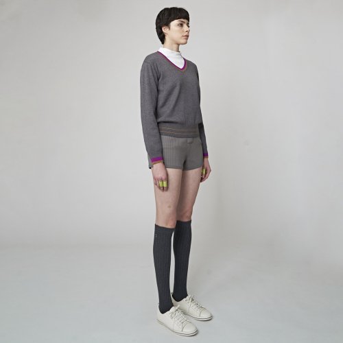 Трикотажный V-образный топ AW32KP01 Color Line_Melange Gray