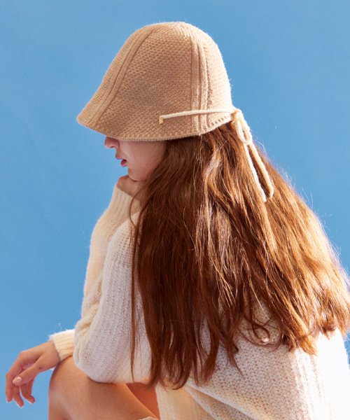 MUSINSA | MERRYMOTIVE Knitted ribbon string point bonnet hat