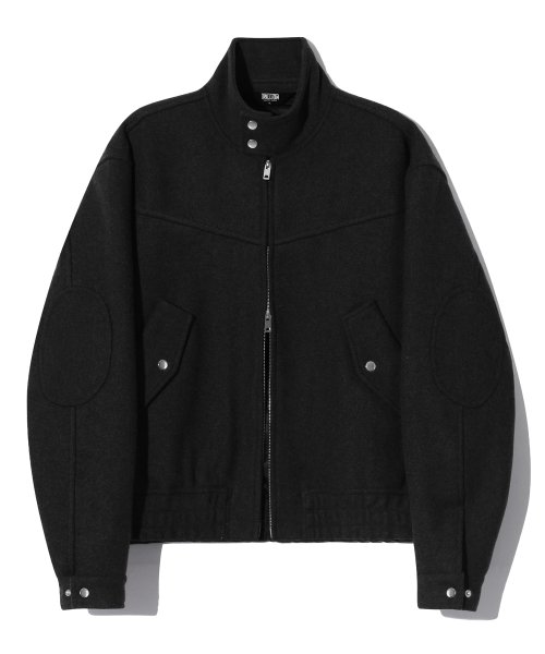 Шерстяной харрингтон 2WAY с патчами на локтях (BLACK)