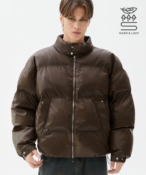 Короткий пуховик Biker из веган-кожи Brown