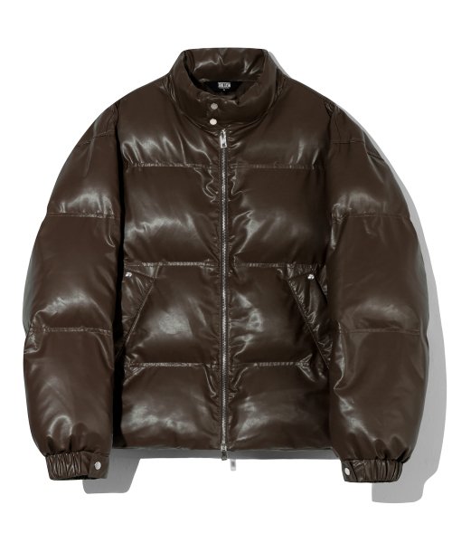 Короткий пуховик Biker из веган-кожи Brown