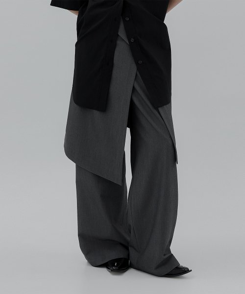 트리밍버드(TREEMINGBIRD) 2-way Folded Wrap Skirt-pants [ Dark Gray 