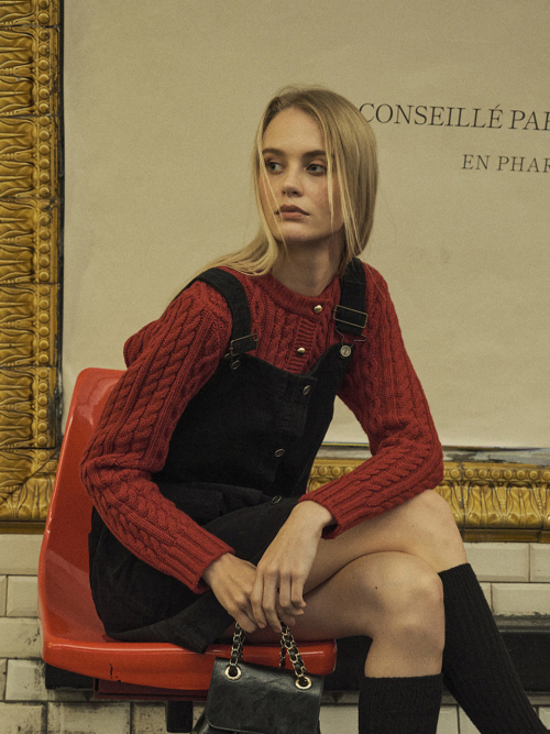 BUTTON POINT CABLE CARDIGAN_RED