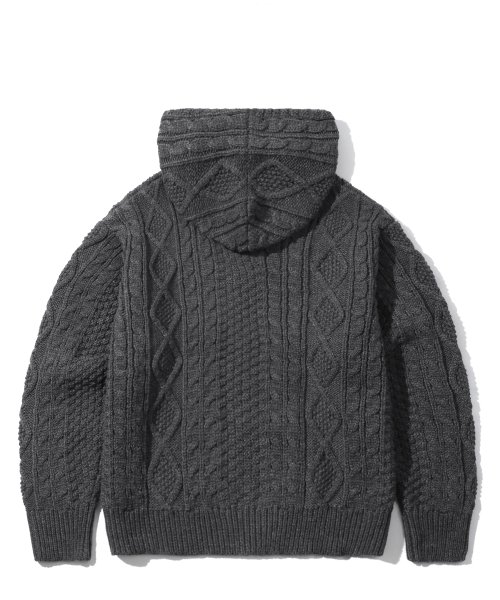 Washable Aran Cable Hooded Zip-Up Knit (CHARCOAL) thumbnail 4