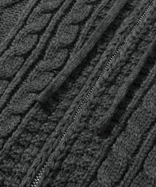 Washable Aran Cable Hooded Zip-Up Knit (CHARCOAL) thumbnail 6