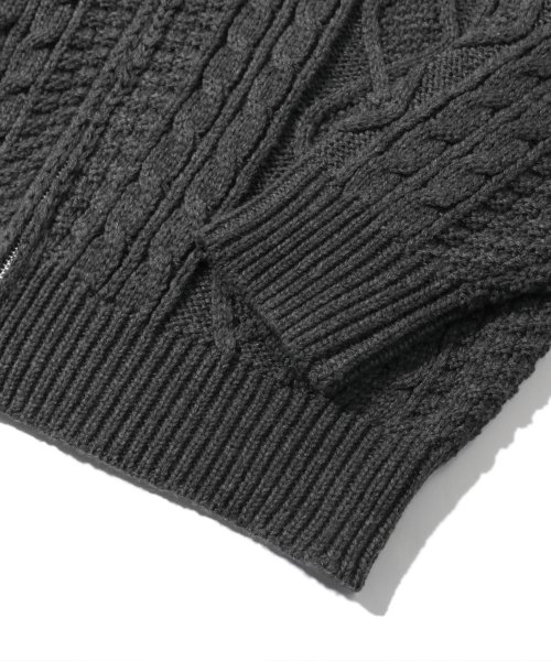 Washable Aran Cable Hooded Zip-Up Knit (CHARCOAL) thumbnail 9