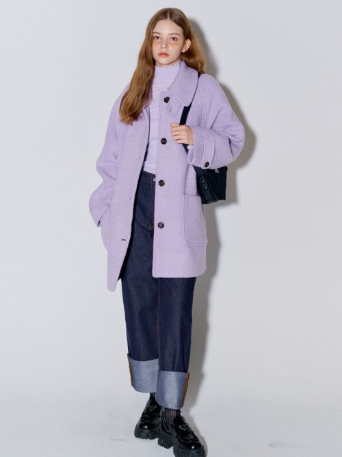 Полупальто букле в елочку из шерсти Lavender
