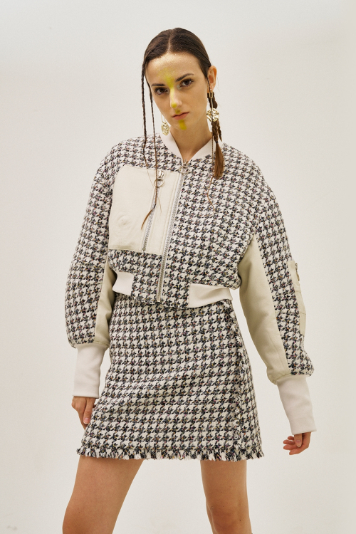 Tweed And Leather Mini-Bomber