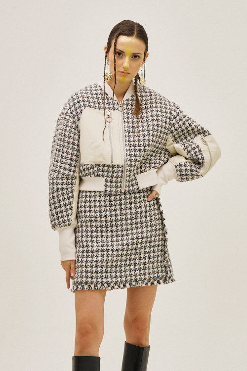 Tweed And Leather Mini-Bomber