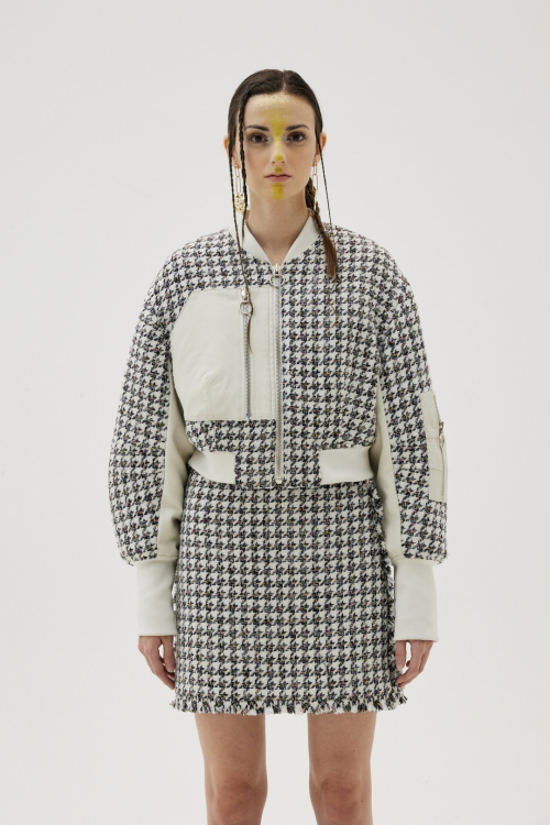 Tweed And Leather Mini-Bomber