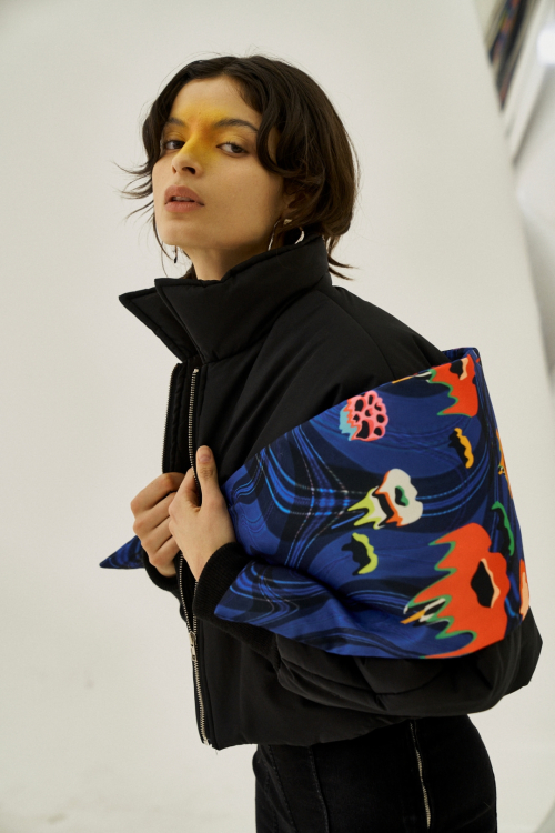 Detatchable Cape Jumper Blue Melting Flower Print
