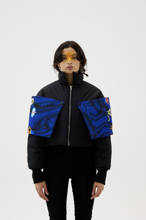 Detatchable Cape Jumper Blue Melting Flower Print