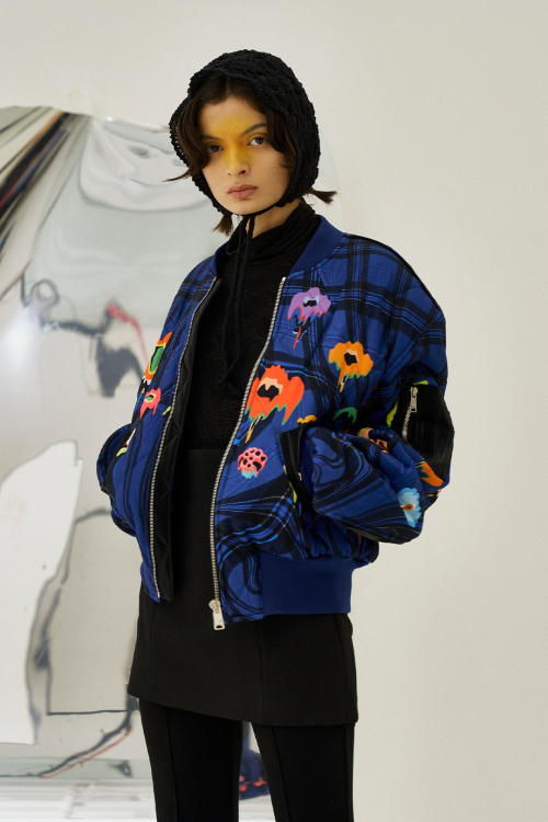 Blue Melting Flowers Quilted Mini-Bomber