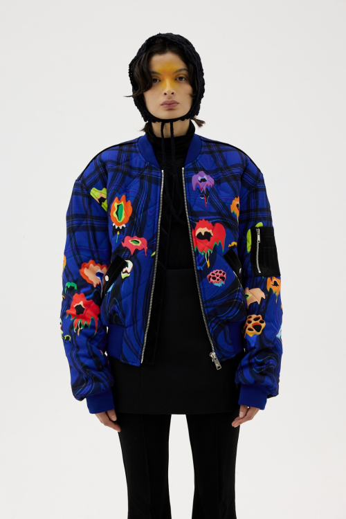 Blue Melting Flowers Quilted Mini-Bomber