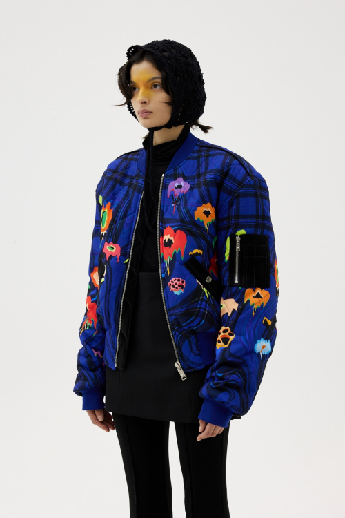 Blue Melting Flowers Quilted Mini-Bomber