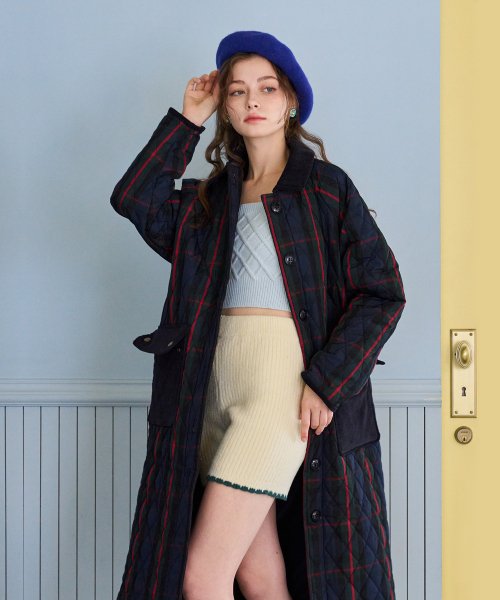 Стеганое пальто реглан (Check navy)