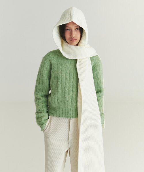 MUSINSA | LEVAR Wool-blend Knit Hoodie Muffler - Warm White