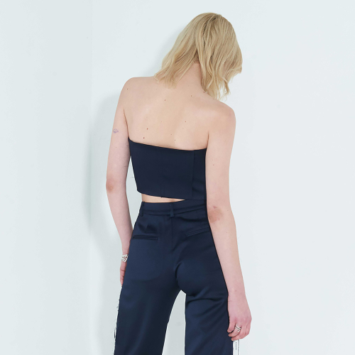 Raw Edge Button Tube Top _ Navy