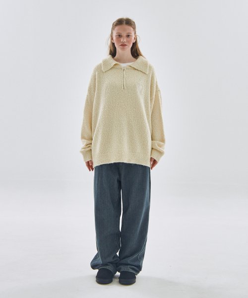 Свободный стирающийся свитер на молнии с сердечком [Beige]