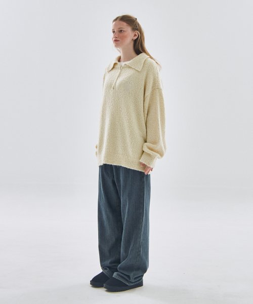 Свободный стирающийся свитер на молнии с сердечком [Beige]