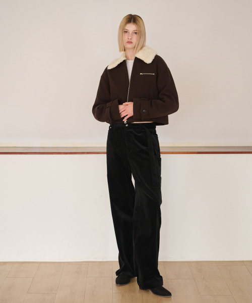 Fur Collar Wool Coat, Brown
