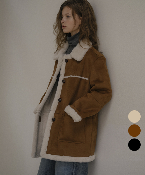 Wool shearing collar suede mustang coat_3color