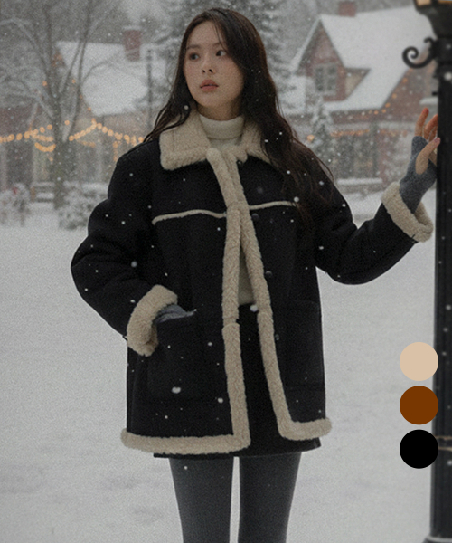 Wool shearing collar suede mustang coat_3color