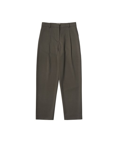 P3176 Wool one-tuck tapered slacks_Brown
