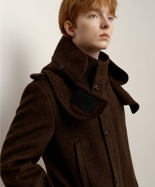 Пальто из ангоры со съемным капюшоном_Dark Brown