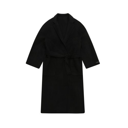 Длинное шерстяное пальто ручной работы с поясом, Black