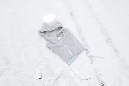 Жилет-худи из овчины / Snow Grey