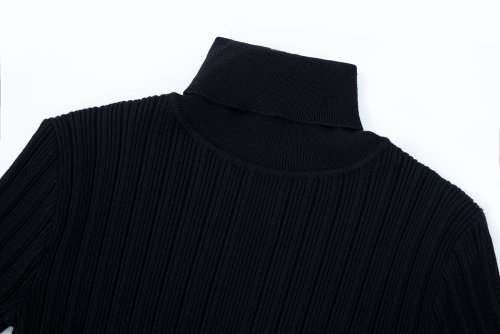 Polo Neck Ribbed Pullover - black