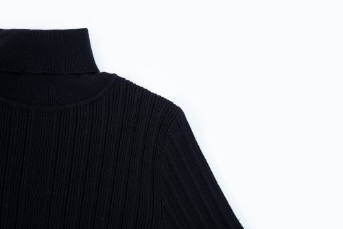 Polo Neck Ribbed Pullover - black