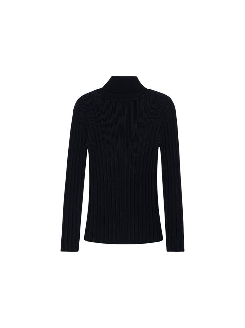 Polo Neck Ribbed Pullover - black