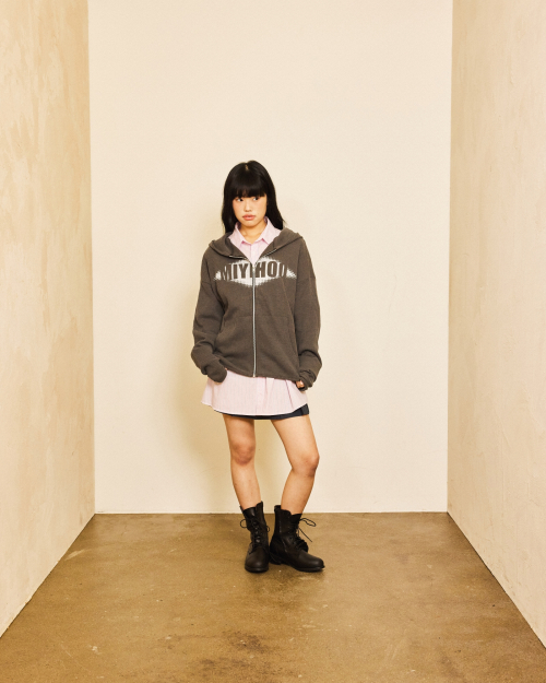 LOGO HOODIE KNIT ZIP-UP ( CHARCOAL )