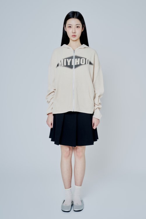 LOGO HOODIE KNIT ZIP-UP ( IVORY )