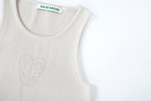 Hotfix Sleeveless Knit Top - beige