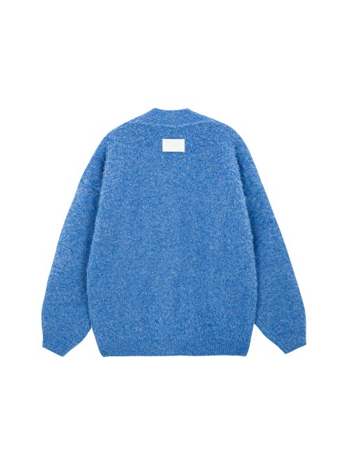 Oversized Wool Boucle V-neck Cardigan - blue
